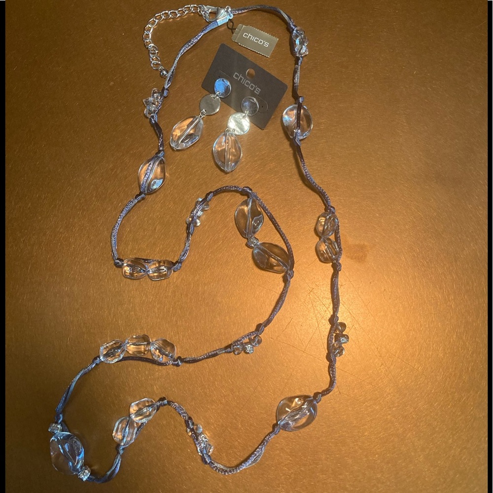 Chico’s Glass-Like Beaded Necklace & Earrings Set